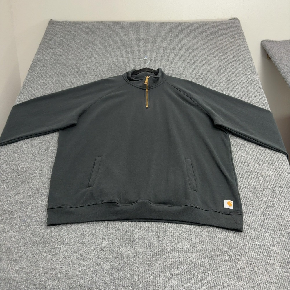 Carhartt Sweatshirt Mens 3XL Tall Black Cotton Quarter Zip Relaxed Fit Workwear